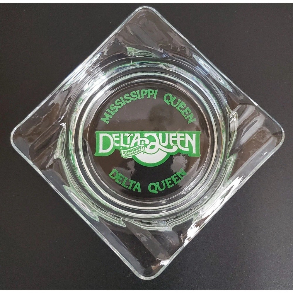 70s 80s Vintage Mississippi Queen Delta Queen Glass Smoking Ashtray MCM Modern